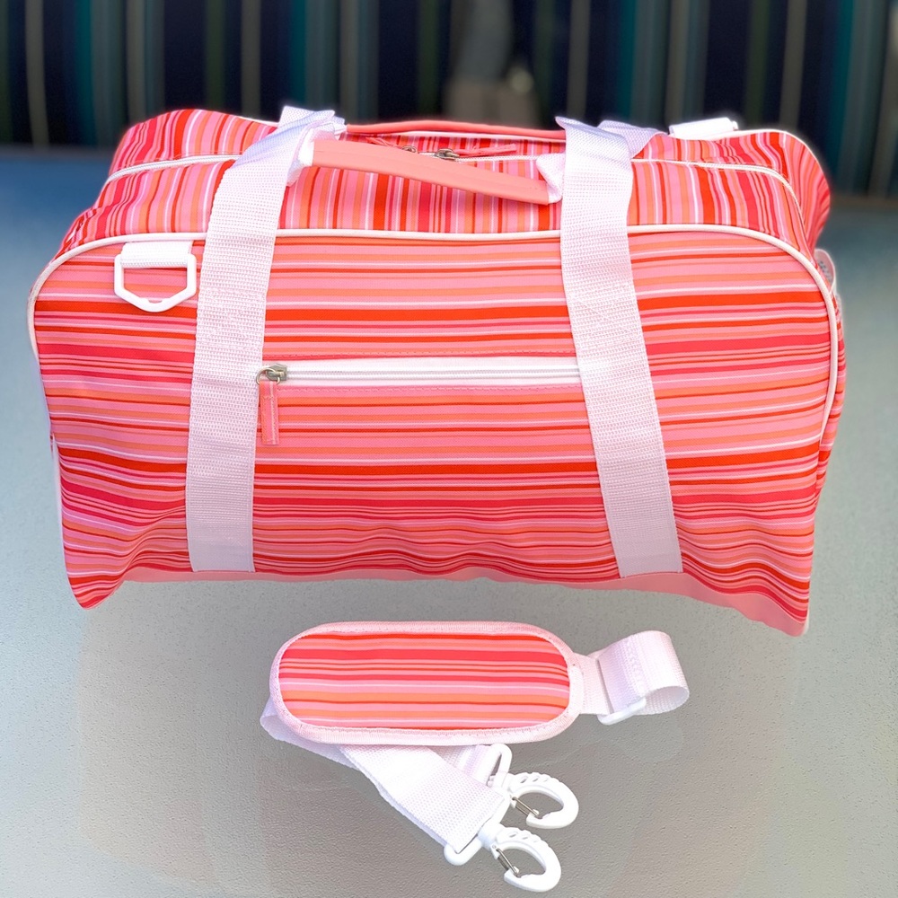 Colorful Vibrant Pink and Orange Striped Lightweight Weekender Duffle Bag